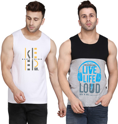 SLOWLORIS Printed, Colorblock Men Round Neck Black, Grey, White T-Shirt
