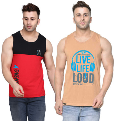 Cryptic Printed Men Round Neck Beige, Black, Red T-Shirt