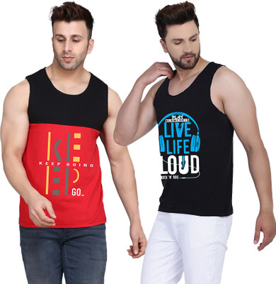 SLOWLORIS Printed, Typography Men Scoop Neck Black, Red T-Shirt