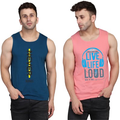 MINISTRY OF FRIENDS Printed Men Scoop Neck Pink, Dark Blue T-Shirt