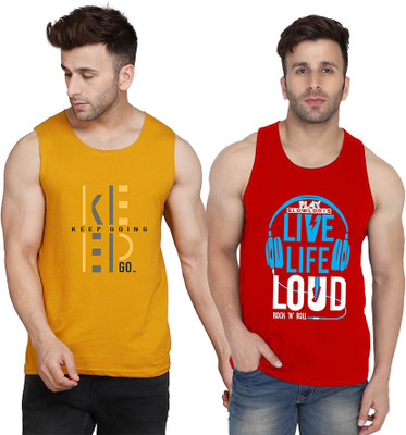SLOWLORIS Typography Men Round Neck Red, Yellow, White T-Shirt