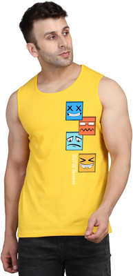 SLOWLORIS Printed Men Round Neck Yellow T-Shirt