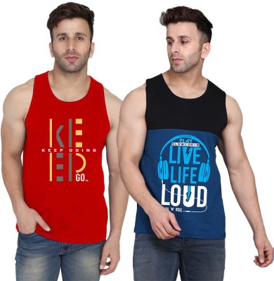 MINISTRY OF FRIENDS Printed Men Scoop Neck Black, Dark Blue, Red T-Shirt