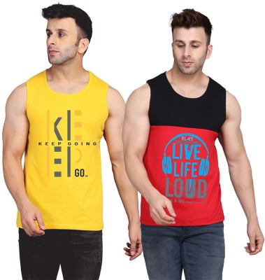 SLOWLORIS Printed Men Scoop Neck Black, Red, Yellow T-Shirt