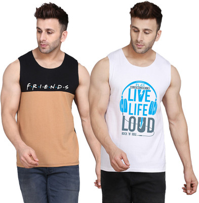 SLOWLORIS Printed Men Scoop Neck White, Black, Beige T-Shirt