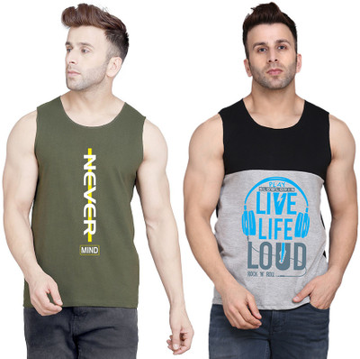 TEEFOX Printed Men Round Neck Black, Grey, Dark Green T-Shirt