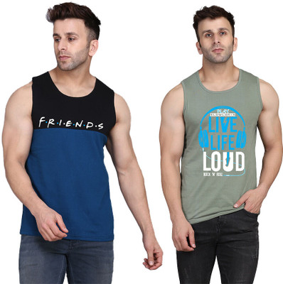 SLOWLORIS Printed Men Scoop Neck Light Green, Black, Dark Blue T-Shirt