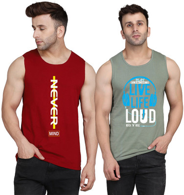 SLOWLORIS Printed Men Scoop Neck Light Green, Maroon T-Shirt