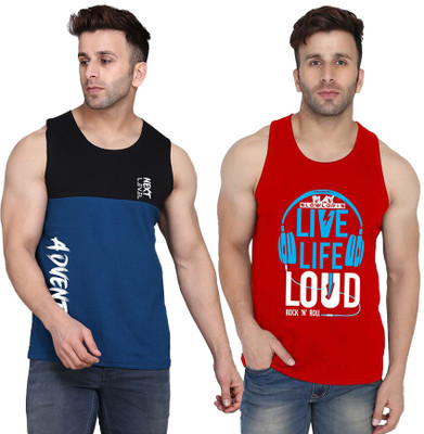 SLOWLORIS Printed Men Round Neck Red, Black, Dark Blue T-Shirt