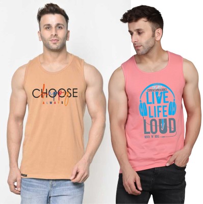 Cryptic Printed Men Scoop Neck Pink, Beige T-Shirt