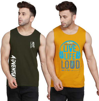 SLOWLORIS Printed Men Scoop Neck Yellow, White, Dark Green T-Shirt