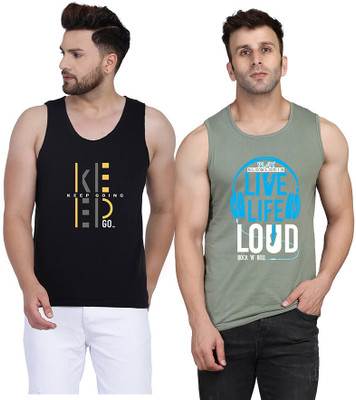 SLOWLORIS Printed Men Scoop Neck Light Green, Black T-Shirt