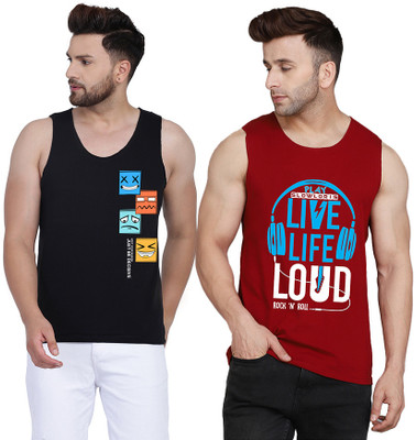 TEEFOX Printed Men Round Neck Maroon, Black T-Shirt