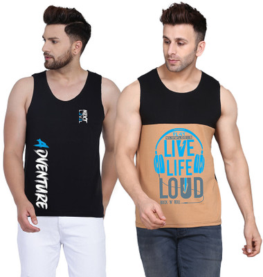 Cryptic Printed Men Scoop Neck Black, Beige T-Shirt