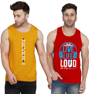 SLOWLORIS Printed Men Scoop Neck Red, Yellow, White T-Shirt
