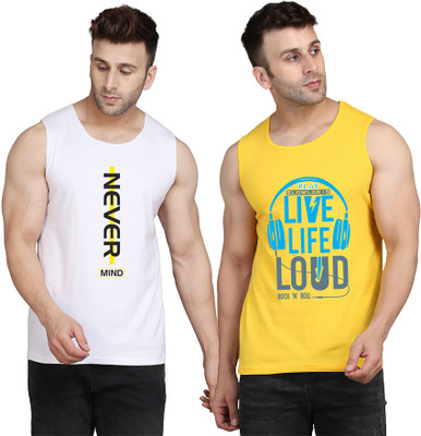 SLOWLORIS Printed Men Round Neck Yellow, White T-Shirt