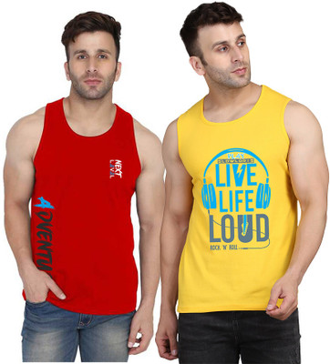 SLOWLORIS Printed Men Scoop Neck Yellow, Red T-Shirt
