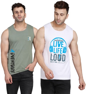 Cryptic Printed Men Scoop Neck White, Light Green T-Shirt