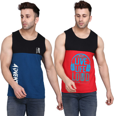 SLOWLORIS Printed Men Round Neck Black, Red, Dark Blue T-Shirt