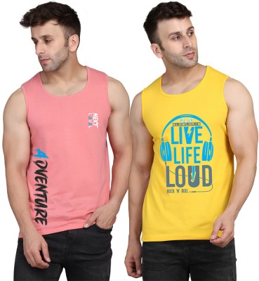 MINISTRY OF FRIENDS Printed Men Scoop Neck Yellow, Pink T-Shirt