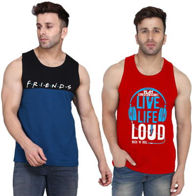 SLOWLORIS Printed Men Scoop Neck Red, Black, Dark Blue T-Shirt
