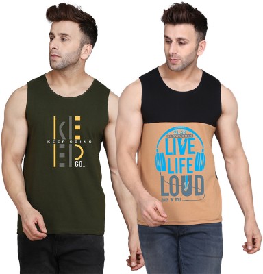 Cryptic Printed Men Scoop Neck Black, Beige, Dark Green T-Shirt