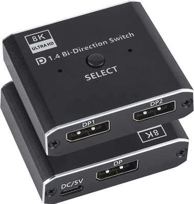 Etzin 8K DisplayPort DP 1.4 Switch Bi-Direction 8K@30Hz 4K@120Hz Splitter EPL-902H Media Streaming Device(Black)