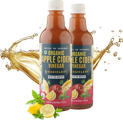 Magic Leaf Organic Apple Cider Vinegar (Lemon & Stevia) Himalayan ACV with Mother | Raw Vinegar(2 x 500 ml)