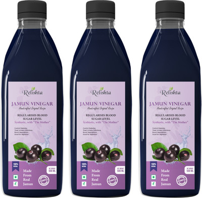 Relishta Jamun Vinegar with Mother Vinegar (Pack of 3) Vinegar(3 x 500 ml)