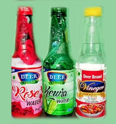 DEER BRAND Rose Gulab Jal+Kewra kewda Water+Vinegar For Cooking Biryani,Preservative,Pickle Vinegar(3 x 300 ml)