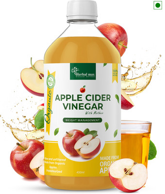 Herbal max Raw, Unfiltered & Unpasteurized Apple Cider Vinegar with Mother for Weight Loss Vinegar(450 ml)
