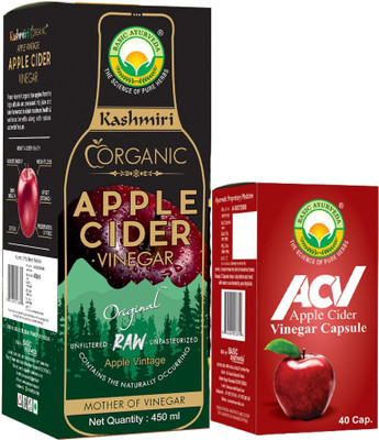 Basic Ayurveda Kashmiri Organic Apple Cider Vinegar 450ml With ACV 40 Capsules Combo Vinegar(2 x 225 ml)