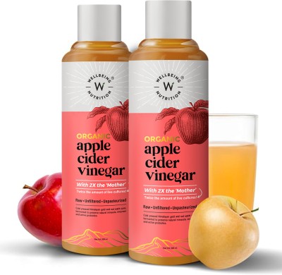 Wellbeing Nutrition USDA Organic Apple Cider Vinegar supports Weight Loss, Immunity Booster, Cholesterol Control, Acidity Control Vinegar(2 x 500 ml)