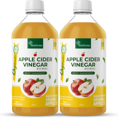 Herbal max Raw, Unfiltered & Unpasteurized Apple Cider Vinegar with Mother for Weight Loss Vinegar(2 x 450 ml)