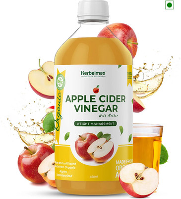 Herbal max Raw, Unfiltered & Unpasteurized Apple Cider Vinegar with Mother for Weight Loss Vinegar(450 ml)