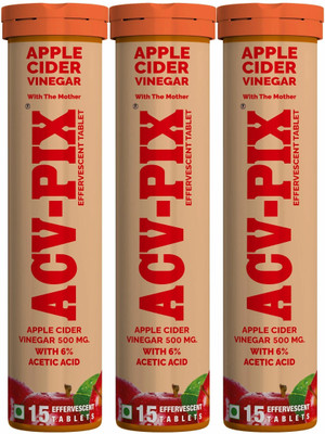 acv-pix APPLE CIDER VINEGAR EFFERVESCENT TABLET WITH MOTHER,VIT B6 & B12 Vinegar(3 x 15 No)