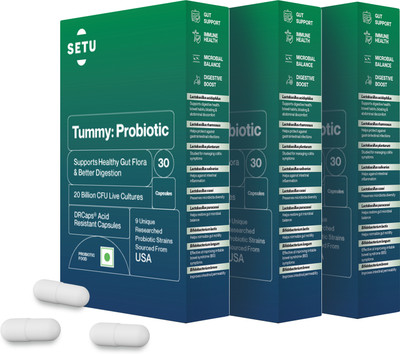 SETU Tummy Probiotic, 9 strains with 15 Billion CFUs for Better Immunity, Reduce Gas(3 x 30 Tablets)