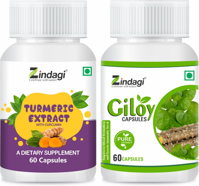 Zindagi Turmeric Extract Capsules With Giloy Capsule - Immunity Booster(2 x 60 Tablets)