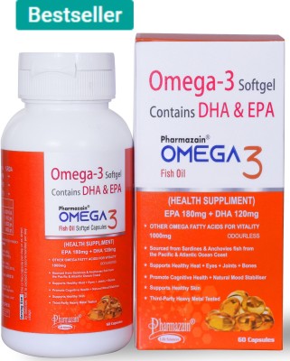 PHARMAZAIN LIFE SCIENCES Omega 3 Fish oil 1000 mg with 180 mg EPA & 120 mg DHA for brain, heart & eye(60 Capsules)