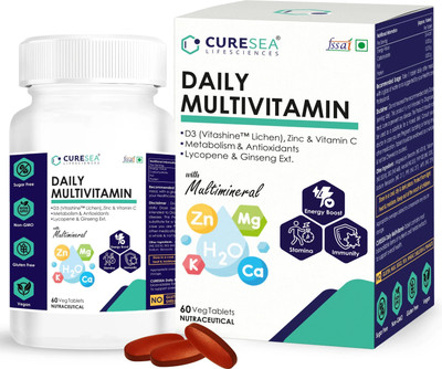 CURESEA LIFESCIENCES Vegan Daily Multivitamin with All essential Vitamins, Minerals and Ginseng(60 Tablets)