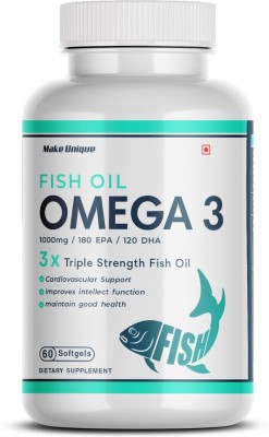 Make Unique Omega 3 Triple Strength 369 Fish Oil Best Formulation 60 Softgels OMEGA1KMG06(60 Capsules)