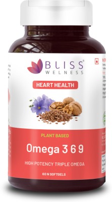 Bliss Welness Cardio Pure Omega 3 6 9 2000MG ALA LA OA Heart Brain Eye Immunity Supplement(60 No)