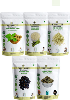 Moovalley Pure Ashwagandha Shatavari Safed White Musli Gokhru Kaunch Beej Powder(5 x 50 g)