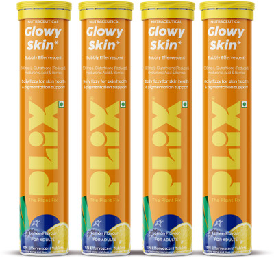 The Plant Fix Plix Glowy Skin Effervescent With 500mg L-Glutathione & Vitamin C | Lemon(4 x 15 Tablets)