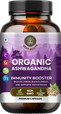 Veda Roots Organic Ashwagandha KSM-66 – Stress Relief & Immunity – 60 Caps(60 Capsules)