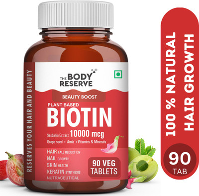 THE BODY RESERVE Biotin Tablets 10,000 mcg Biotin for Hair Growth , Skin & Nails Multivitamins(90 Tablets)