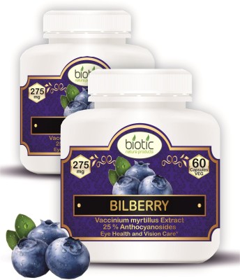 biotic Bilberry Capsules (Vaccinium myrtillus Extract) 275mg - 120 Veg Capsules(2 x 60 Capsules)