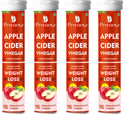 PREMEXA Weight Loss Apple Cider Vinegar with mother Effervescent Tablets| Vit. B6 & B12(4 x 15 Tablets)