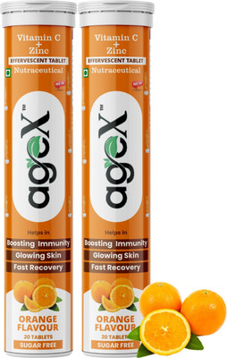 AGE-X Vitamin C 80mg + Zinc 10mg Effervescent | Immunity & Skin | Orange(2 x 20 Tablets)