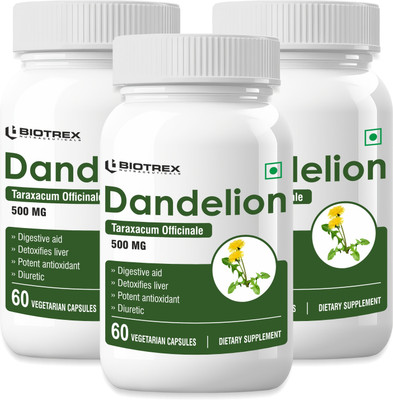 BIOTREX NUTRACEUTICALS Dandelion 500mg - 60 Veg Capsule, Pack Of 3(3 x 20 No)